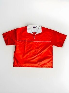 Men’s PGA TOUR Golf Red White Trim Adj Waist Windbreaker Short Sleeve 1/4 Zip Lg